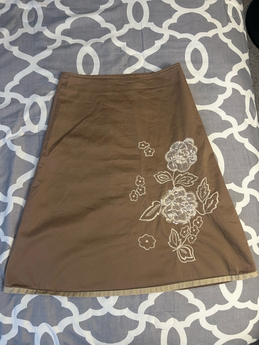 Final Touch Brown A-Line Skirt with White Floral Embroidery